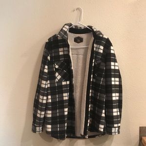 Blue, White & Black Fleece Button Up